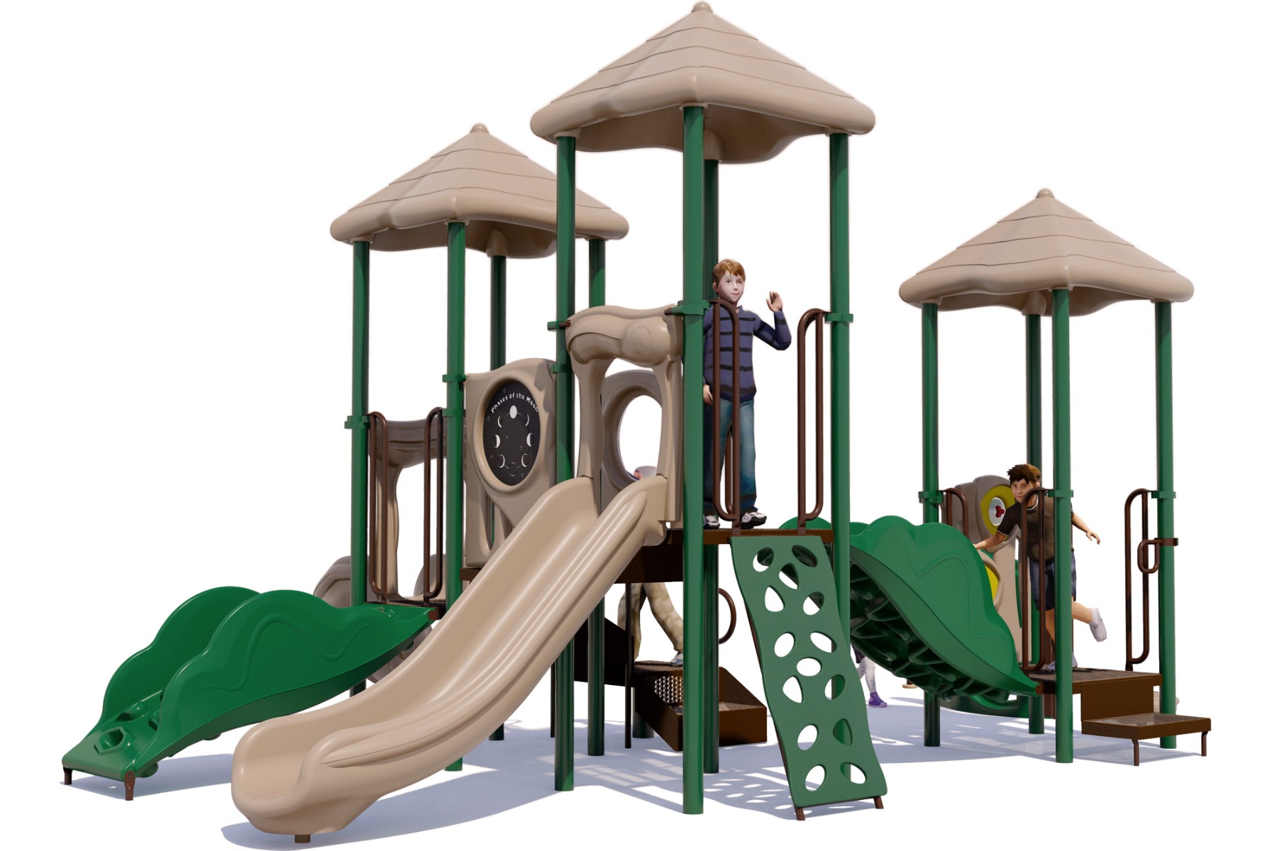 Triple Thrill Daycare Playground | Natural Colors | Front View