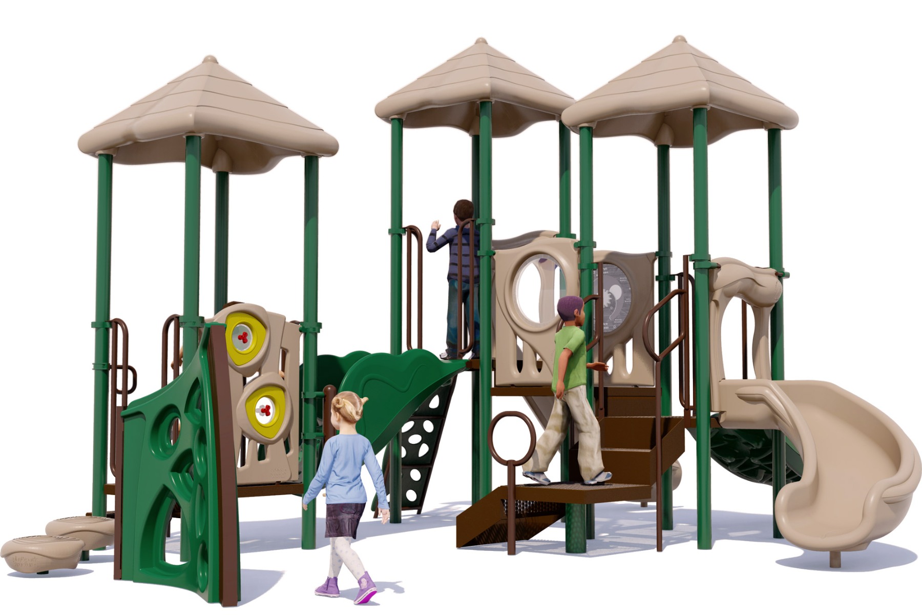 Triple Thrill Daycare Playground | Natural Colors | Rear View