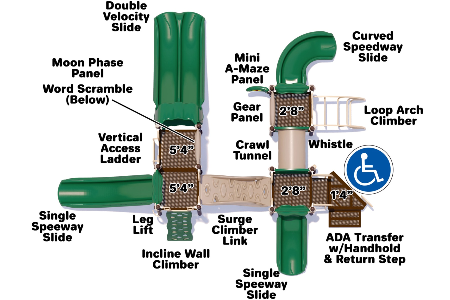 Dilly Dally Playground Structure - Top View - Natural| All People Can Play