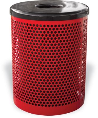 Perforated Metal Trash Receptacle with Lid and Liner